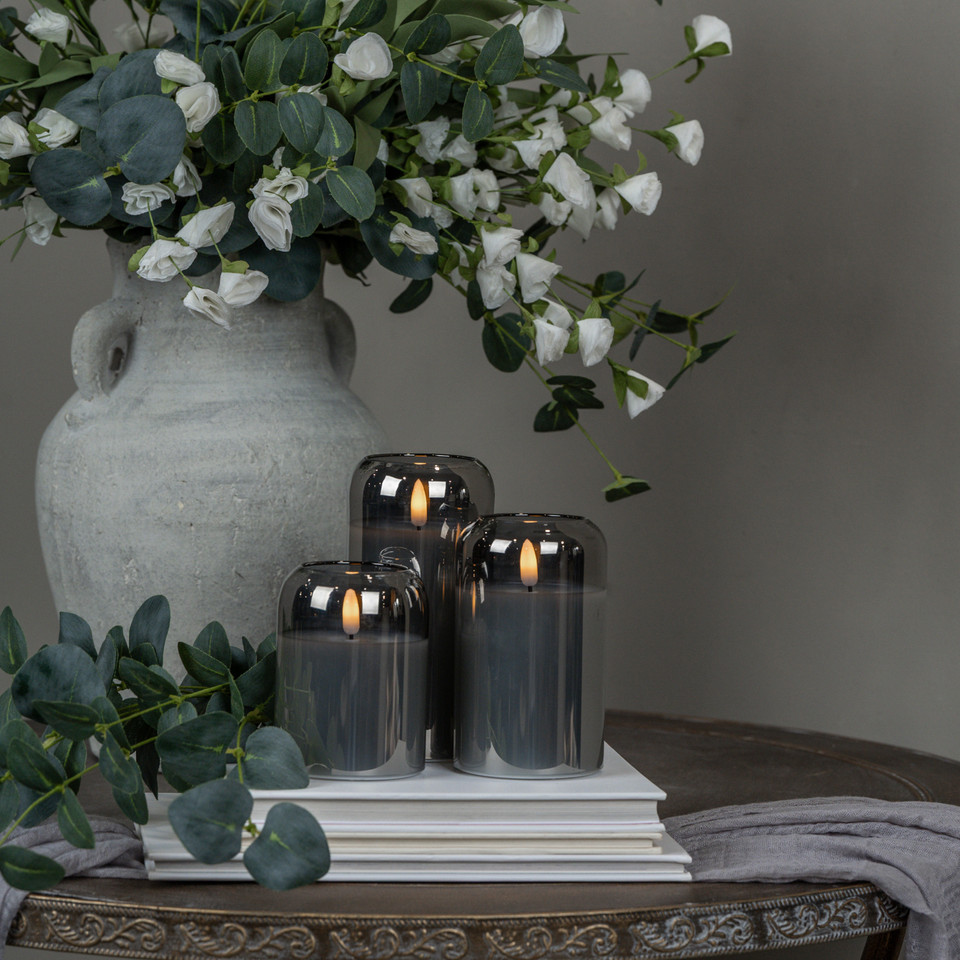 6" ARCHED CHARCOAL GLASS 3D FLAME CANDLE
