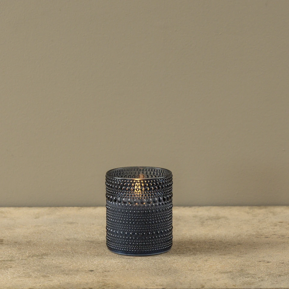 4" NAVY DOTTED GLASS 3D FLAME CANDLE