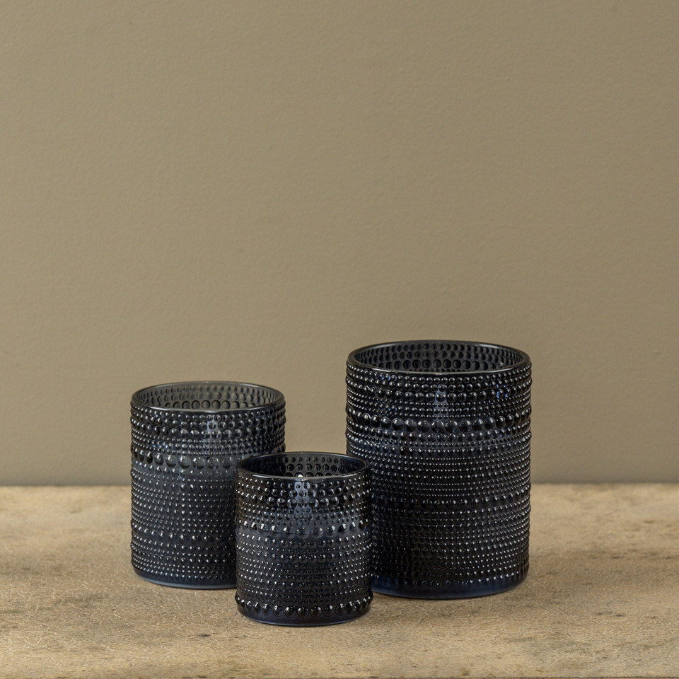 5" NAVY DOTTED GLASS 3D FLAME CANDLE