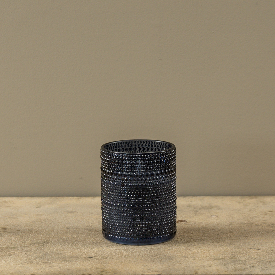 5" NAVY DOTTED GLASS 3D FLAME CANDLE