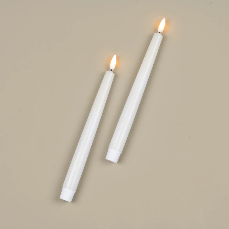 SET/ 2 - 9.5" 3D FLAME DROP WHITE TAPER CANDLE