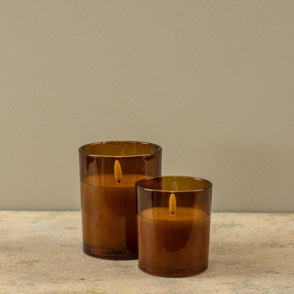 4" AMBER THICK GLASS 3D FLAME CANDLE