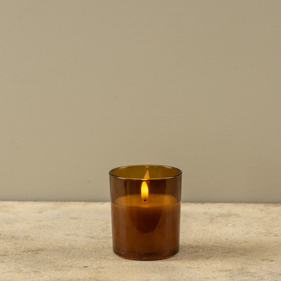 4" AMBER THICK GLASS 3D FLAME CANDLE