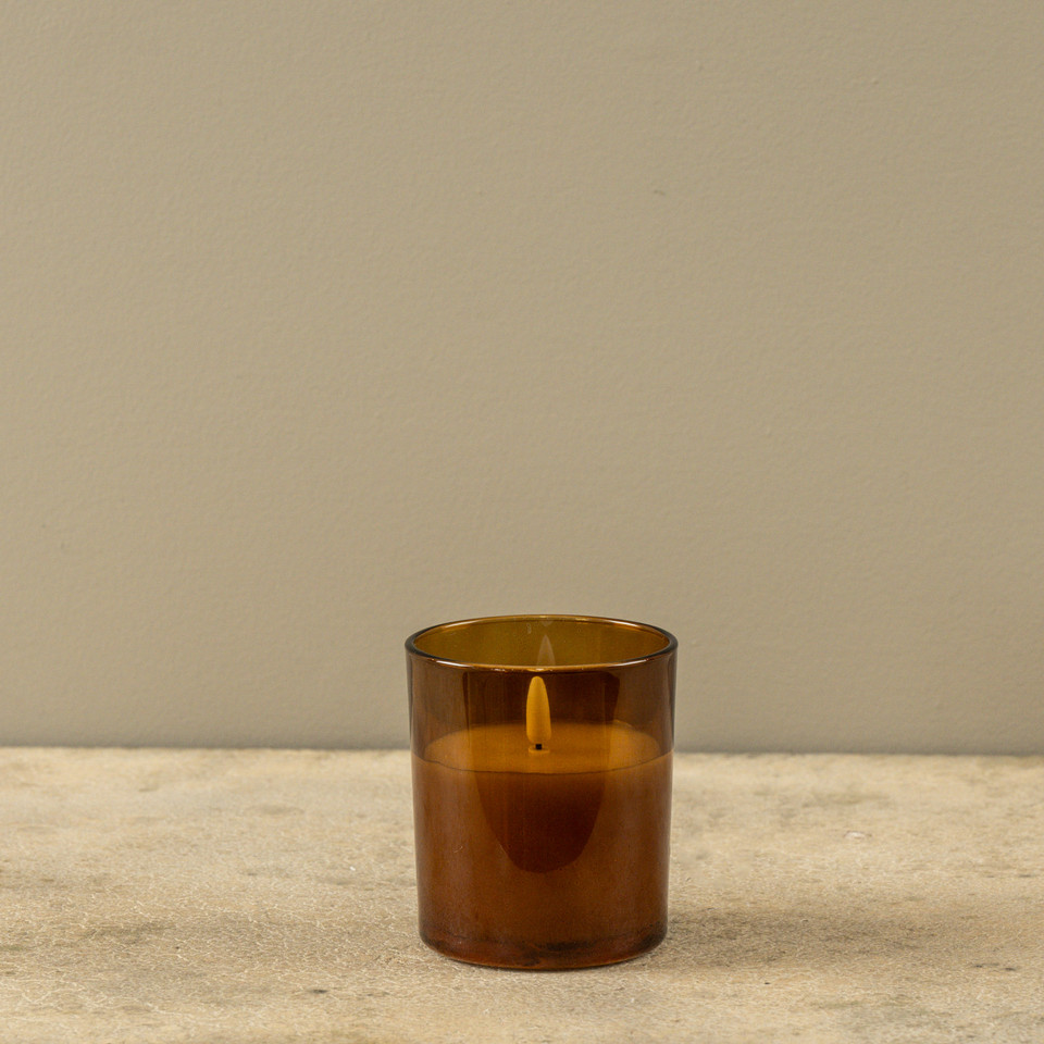 4" AMBER THICK GLASS 3D FLAME CANDLE