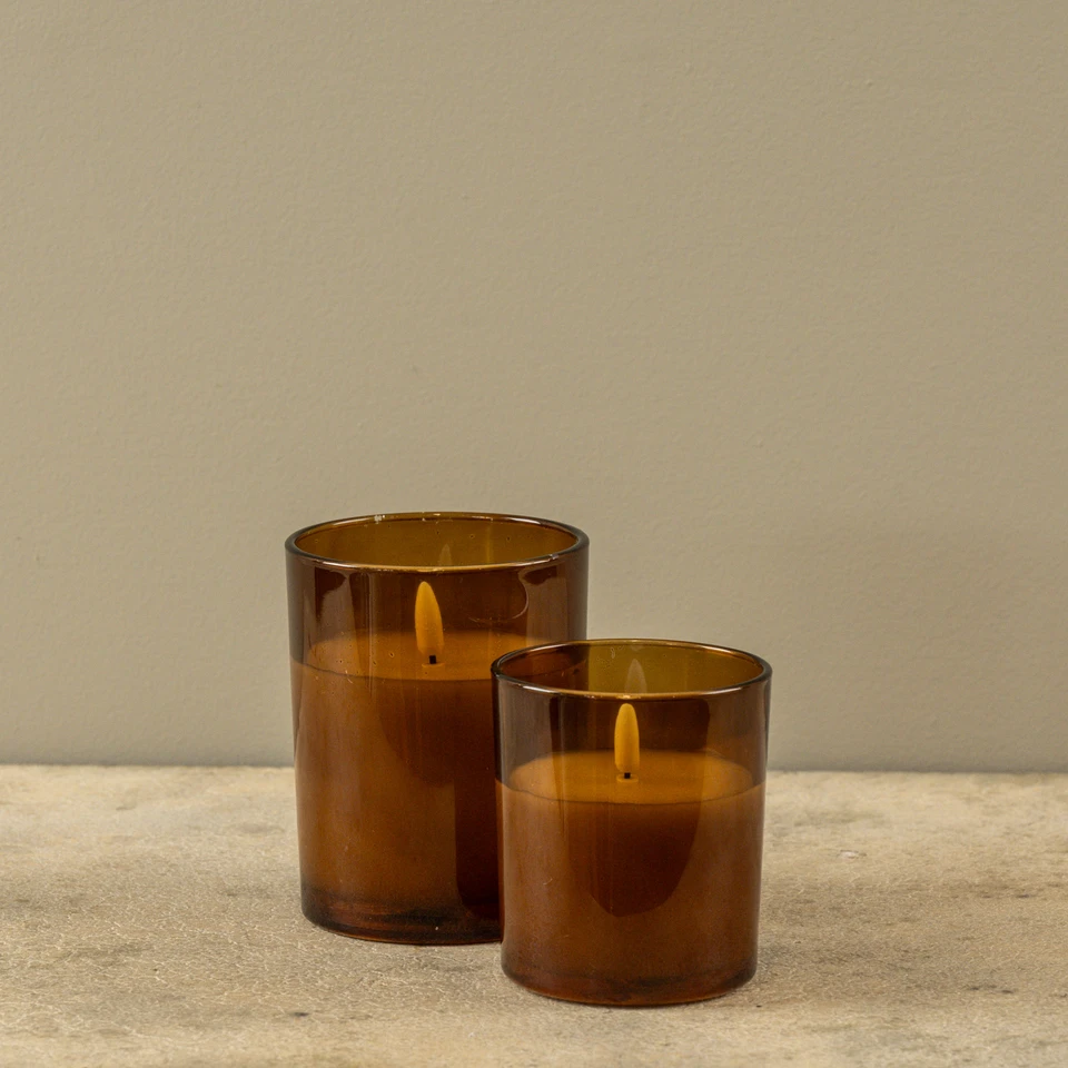 5" AMBER THICK GLASS 3D FLAME CANDLE