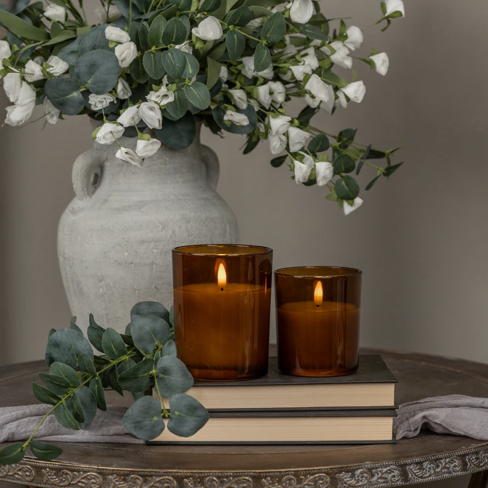 5" AMBER THICK GLASS 3D FLAME CANDLE