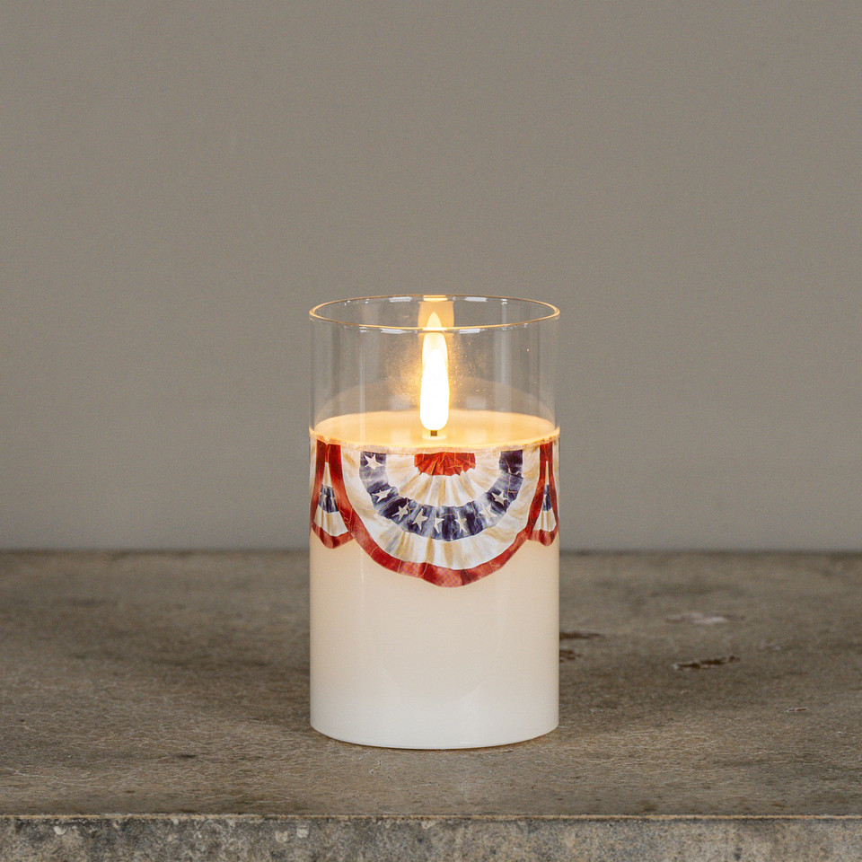 5" PATRIOTIC BUNTING GLASS 3D FLAME CANDLE