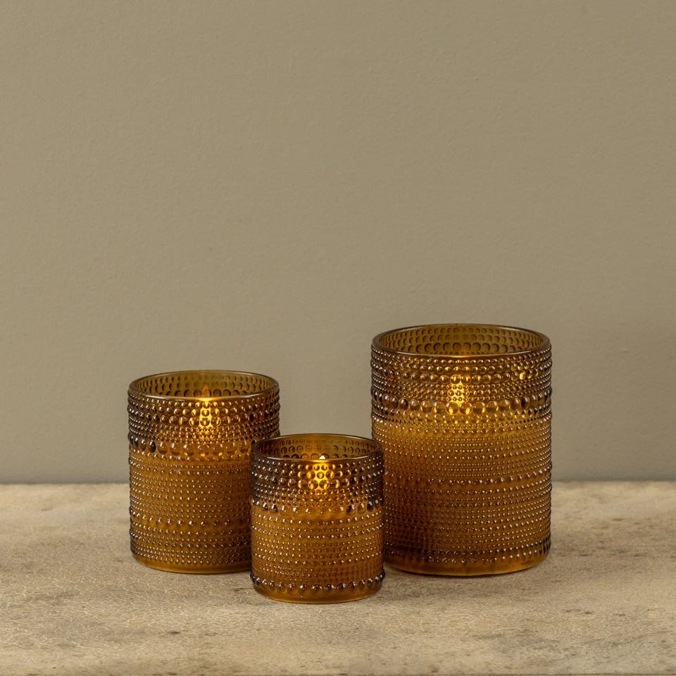 5" AMBER DOTTED GLASS 3D FLAME CANDLE
