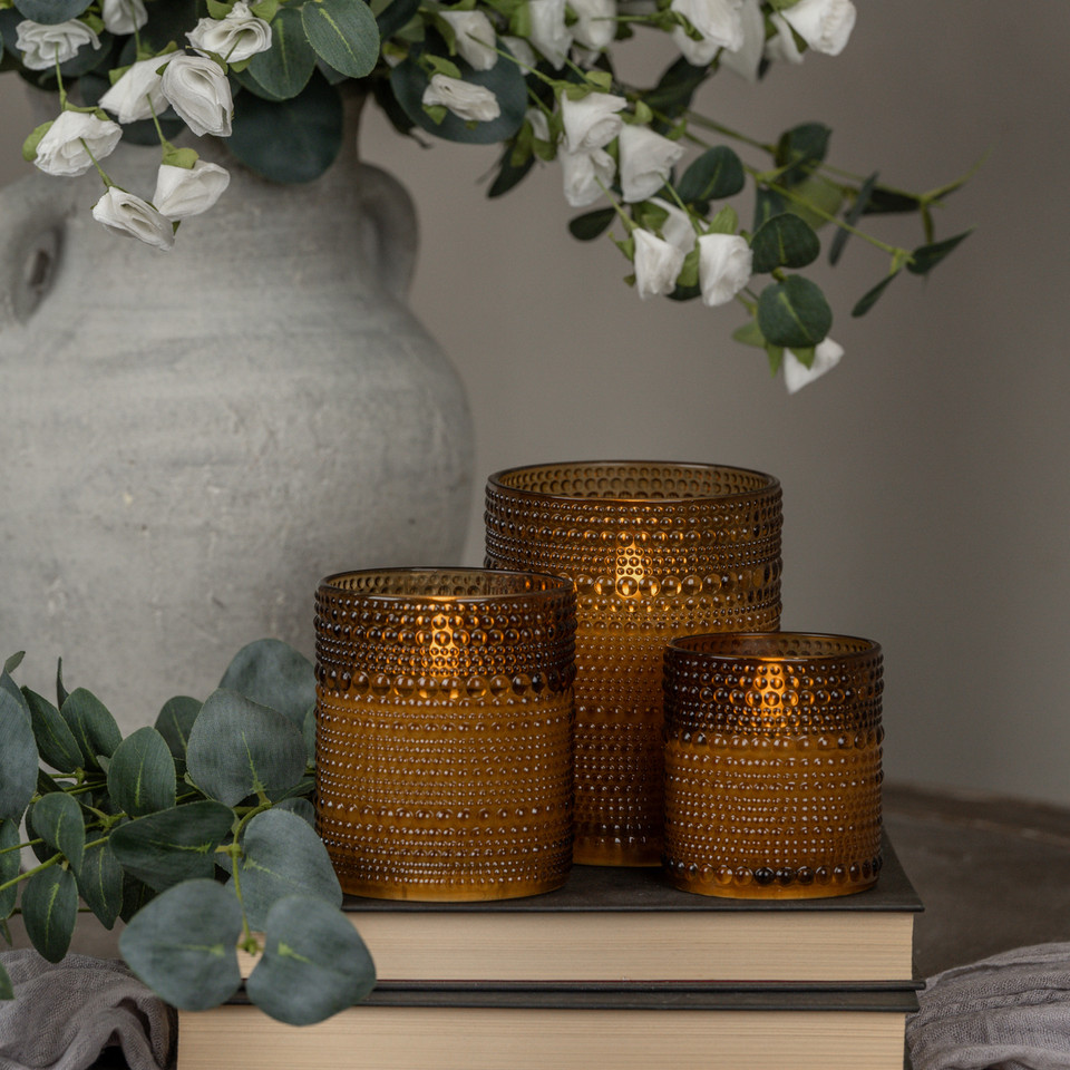 5" AMBER DOTTED GLASS 3D FLAME CANDLE