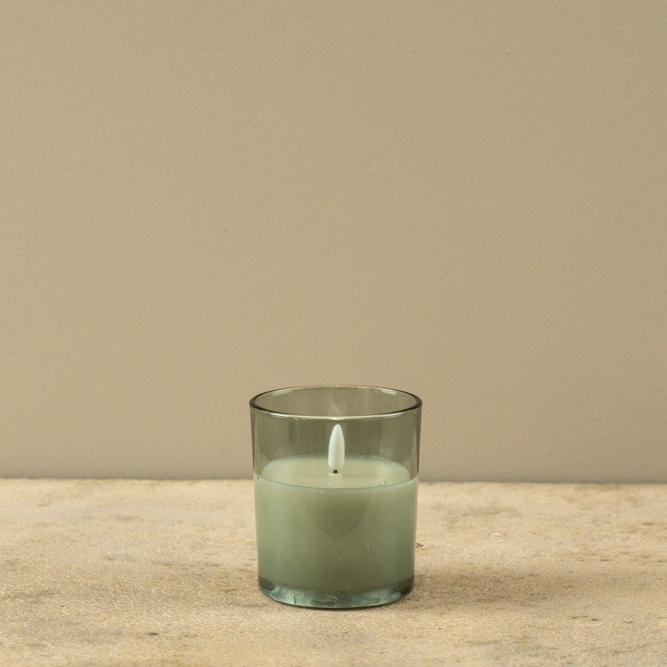 4" GREEN THICK GLASS 3D FLAME CANDLE