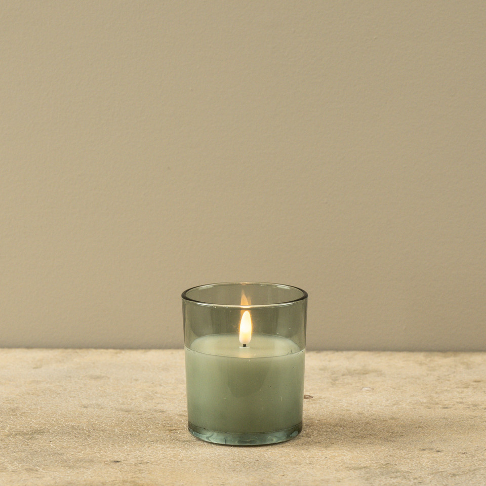 4" GREEN THICK GLASS 3D FLAME CANDLE