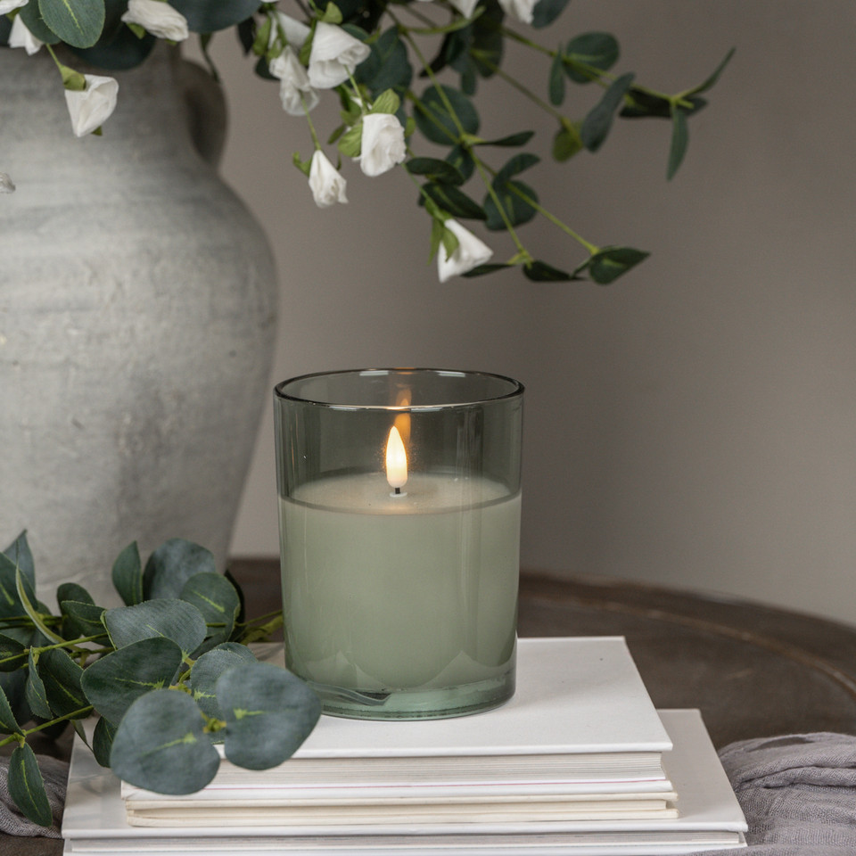 5" GREEN THICK GLASS 3D FLAME CANDLE