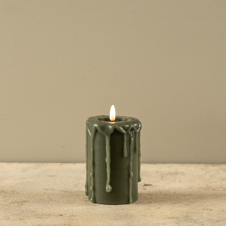 5" DARK GREEN 3D FLAME PILLAR CANDLE