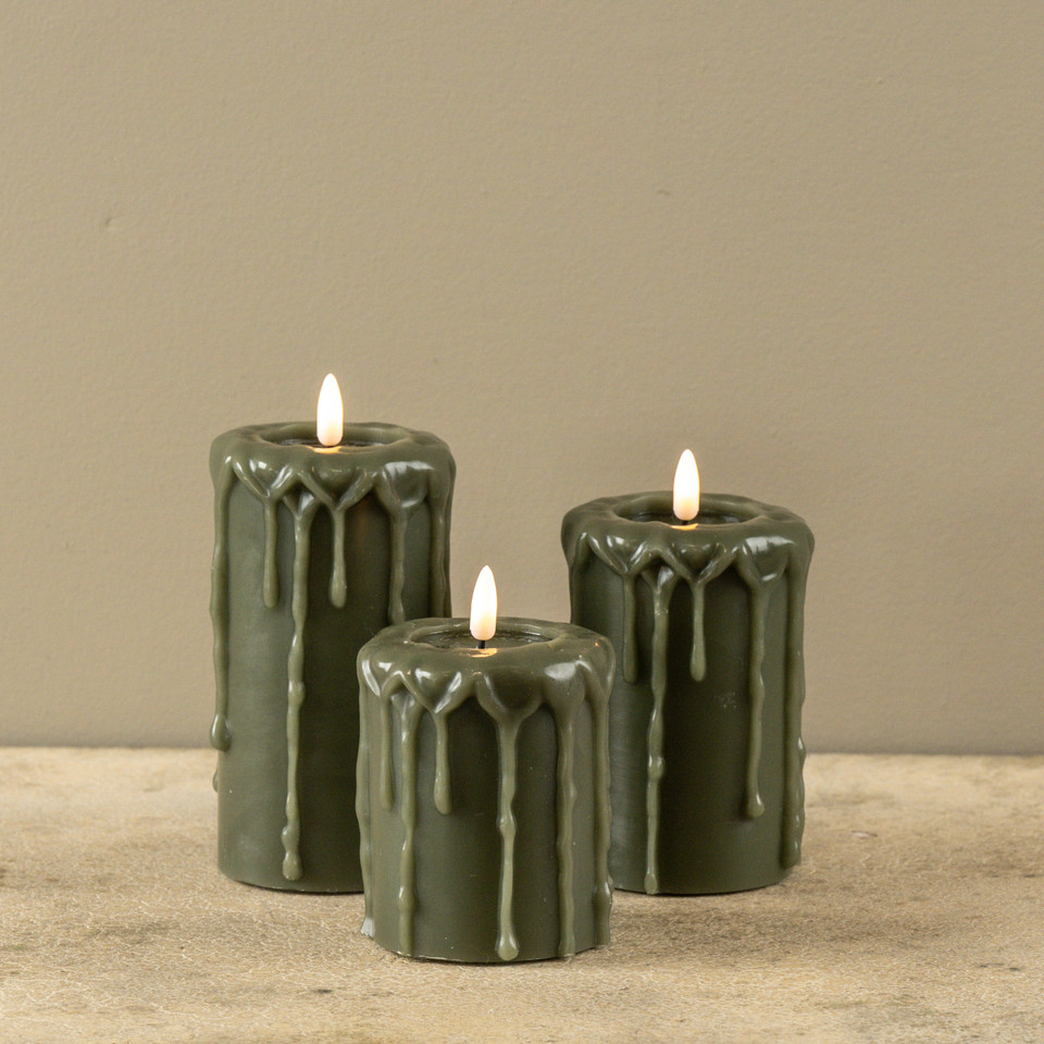 6" DARK GREEN 3D FLAME PILLAR CANDLE