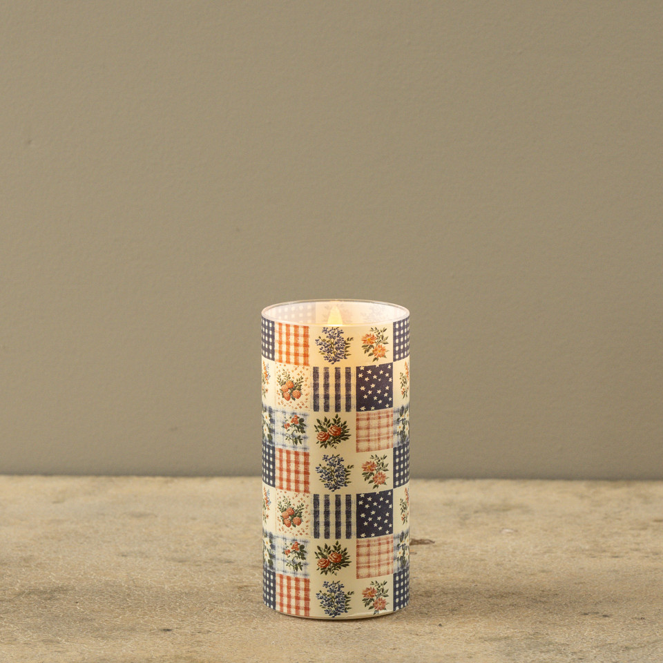 6" PATCHWORK GLASS 3D FLAME CANDLE