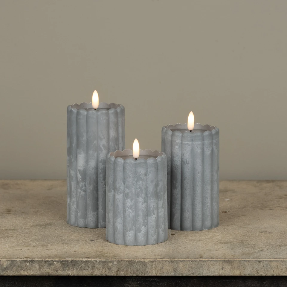 5" OUTDOOR 3D FLAME GREY COLUMN PILLAR CANDLE