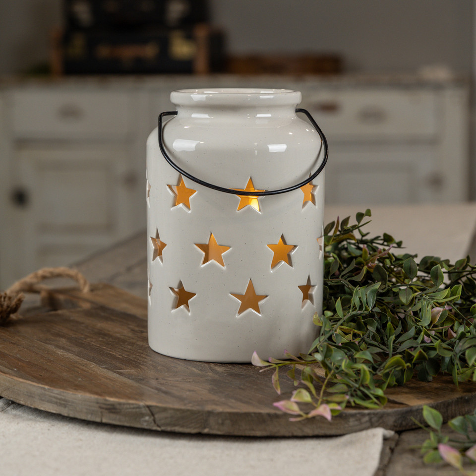 STAR CUT OUT CERAMIC LANTERN