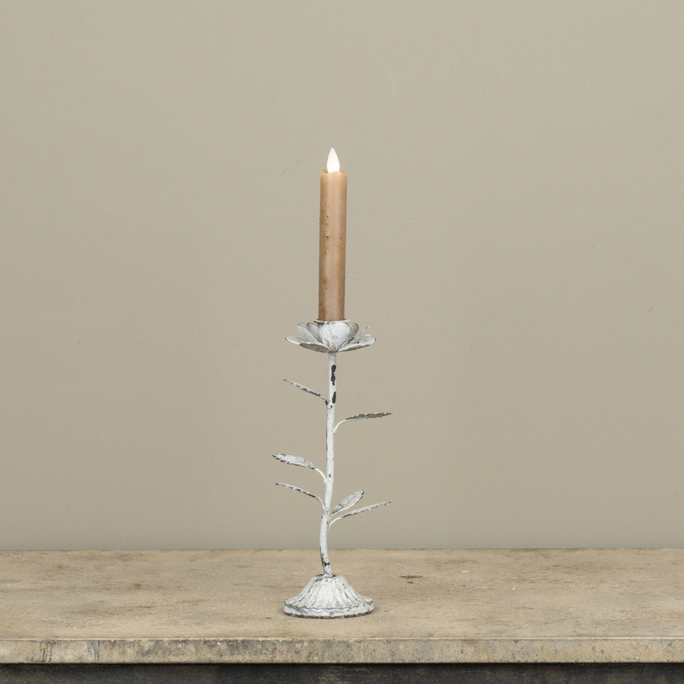 9.75" WHITE FLOWER TAPER CANDLE HOLDER