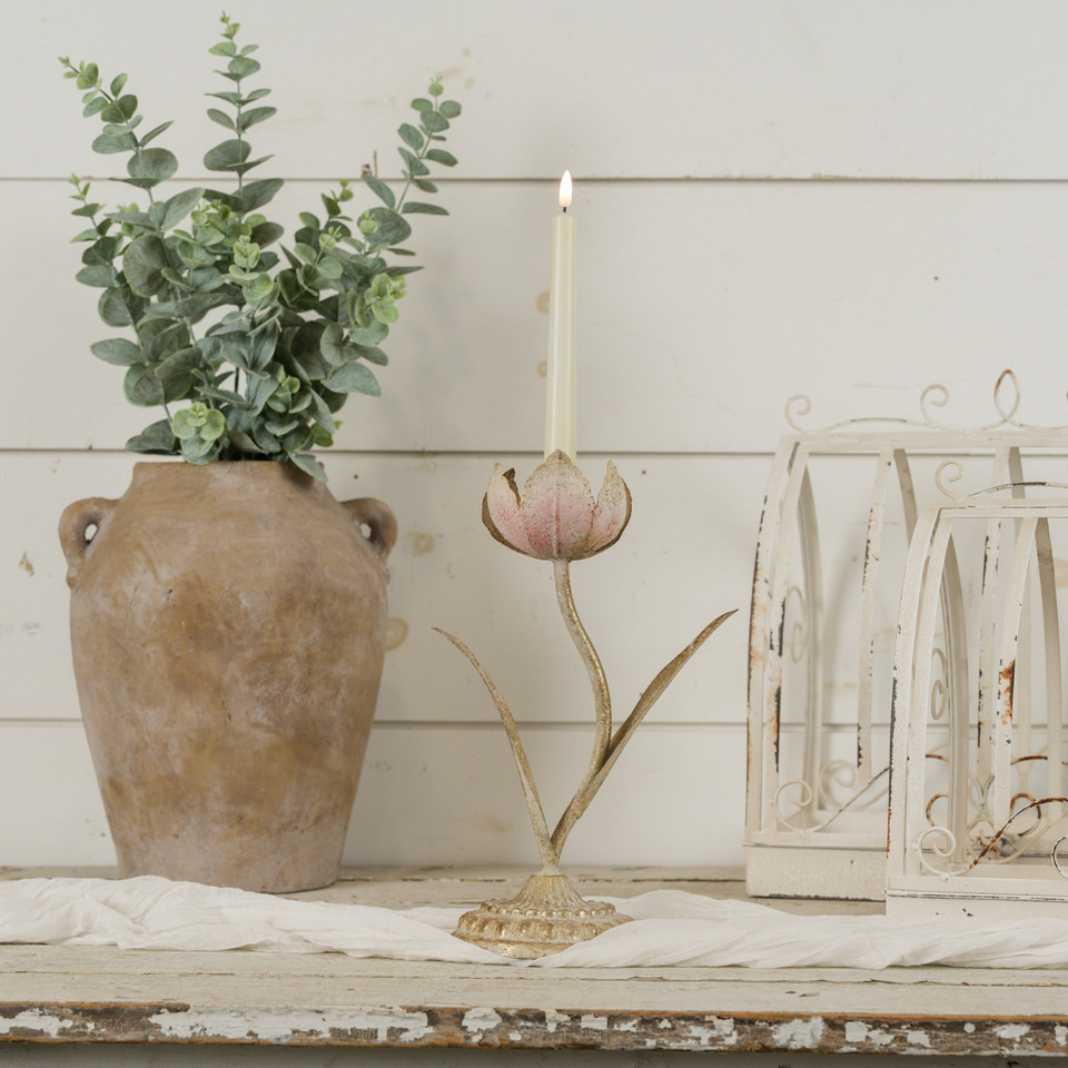 12.75" GOLD FLOWER TAPER CANDLE HOLDER
