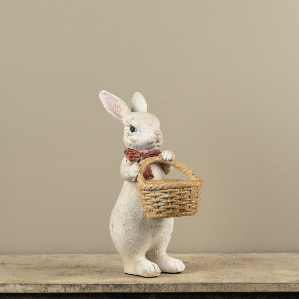 16" TEXTURED BUNNY W/ RED BOW & BASKET