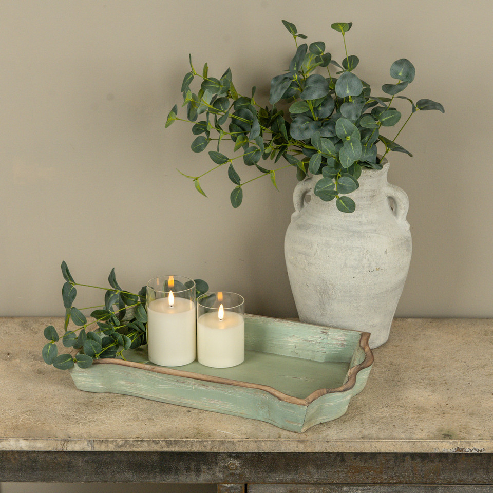 AGED GREEN WOODEN TRAY