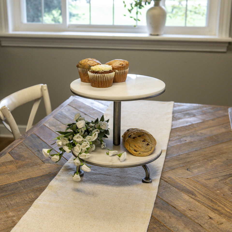 TWO TIER PEWTER & MARBLE RISER