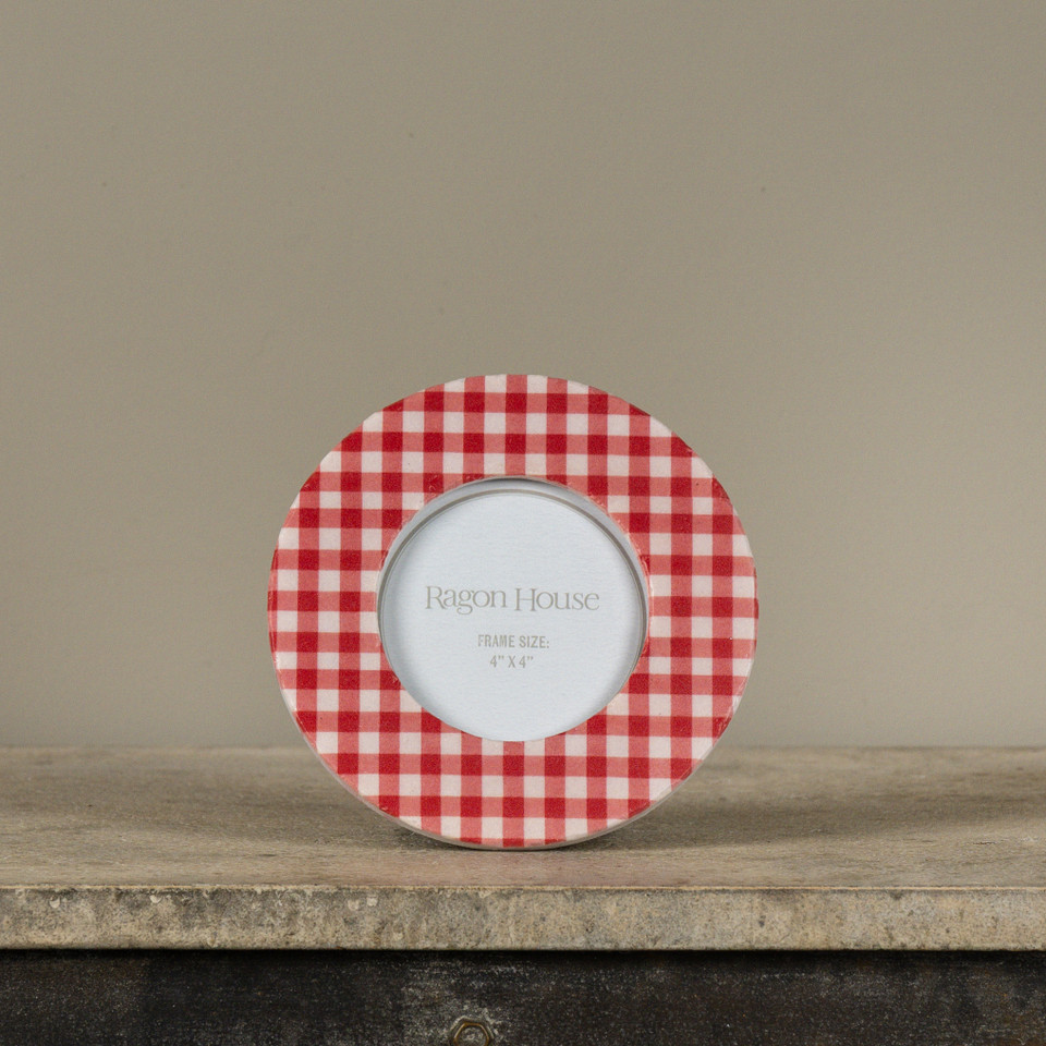 4" ROUND RED GINGHAM PHOTO FRAME