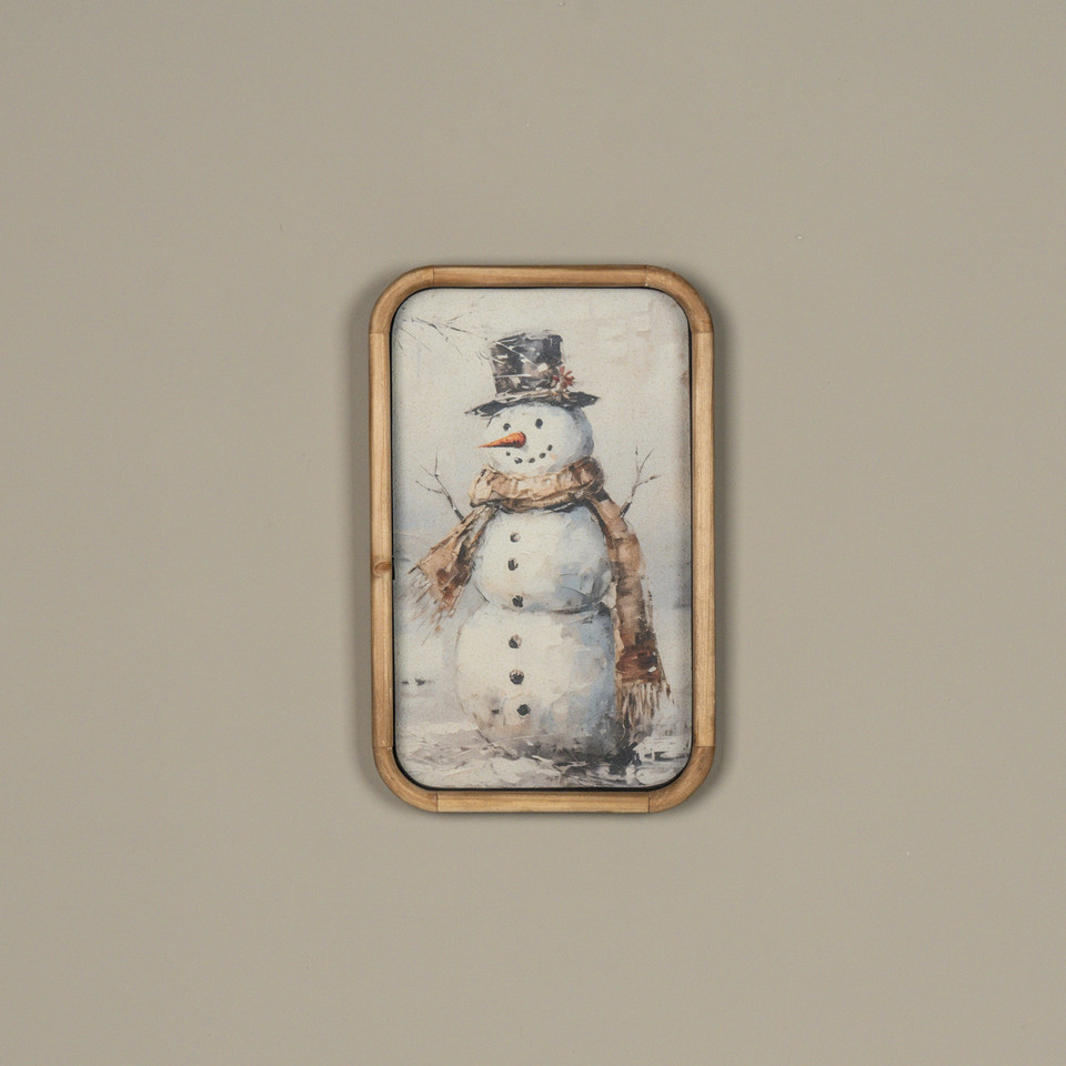 14" BUNDLED UP SNOWMAN FRAMED PRINT