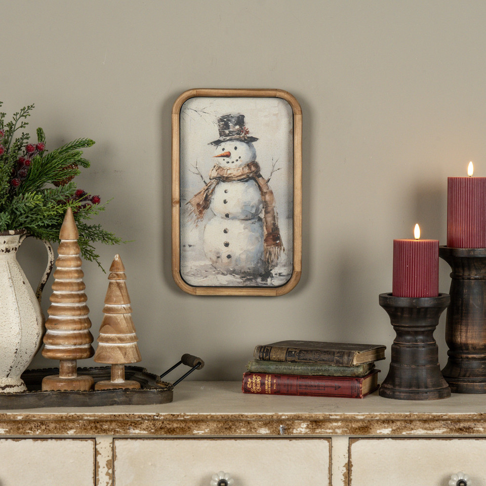 14" BUNDLED UP SNOWMAN FRAMED PRINT