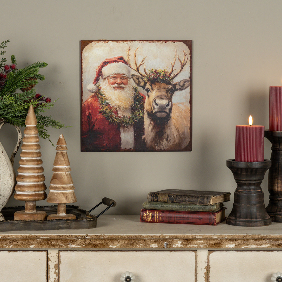 12" SANTA & PRANCER PRINT