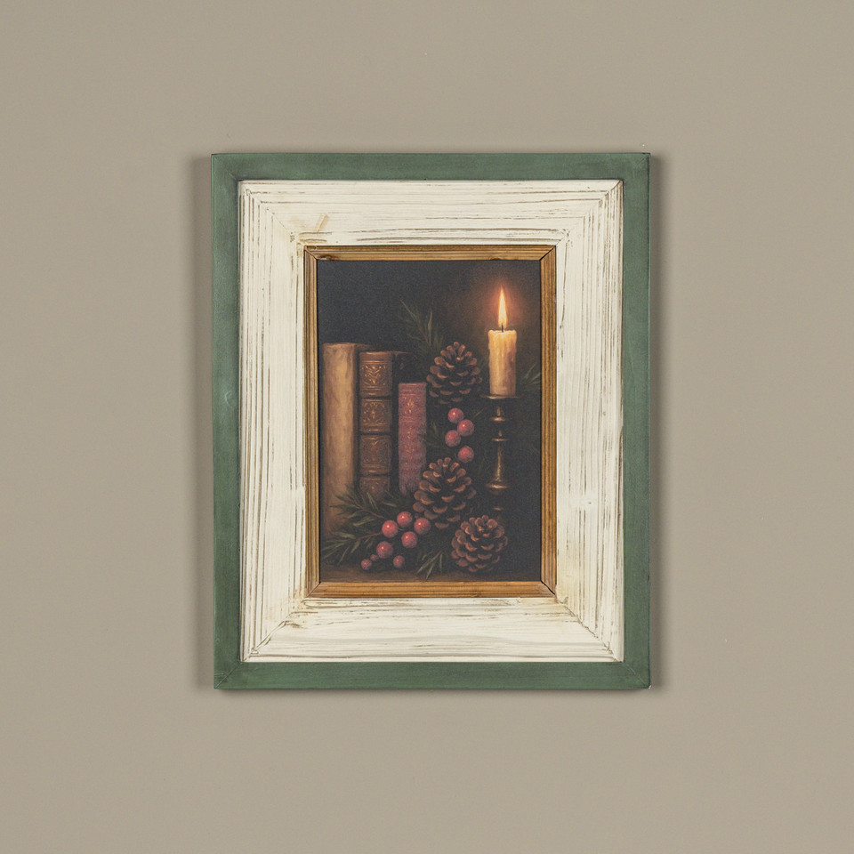 17" CANDLELIT LIBRARY FRAMED SIGN