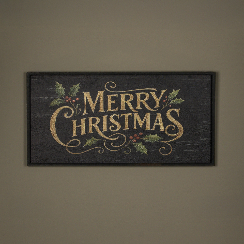 48" FRAMED BLACK & GOLD MERRY CHRISTMAS SIGN