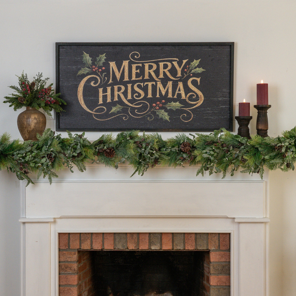 48" FRAMED BLACK & GOLD MERRY CHRISTMAS SIGN