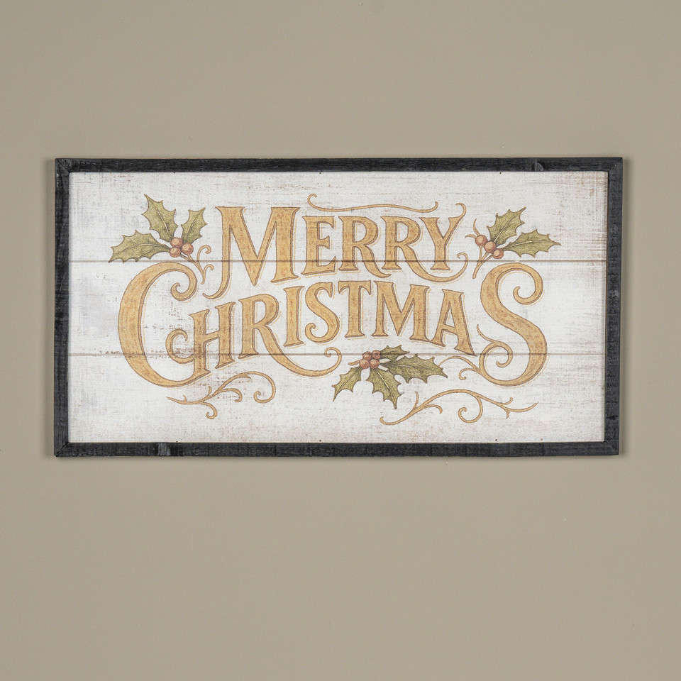 24" FRAMED GOLD & WHITE MERRY CHRISTMAS SIGN
