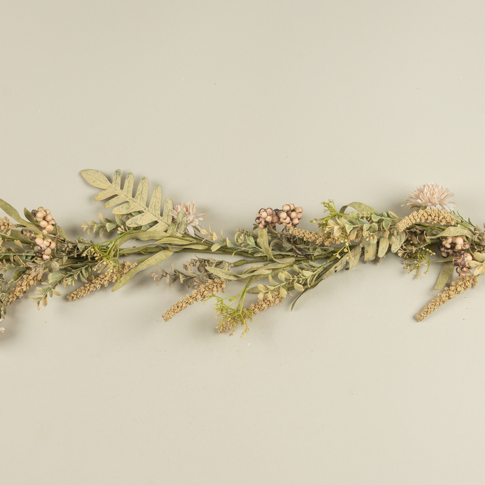 5' CREAM POM POM & FOLIAGE GARLAND