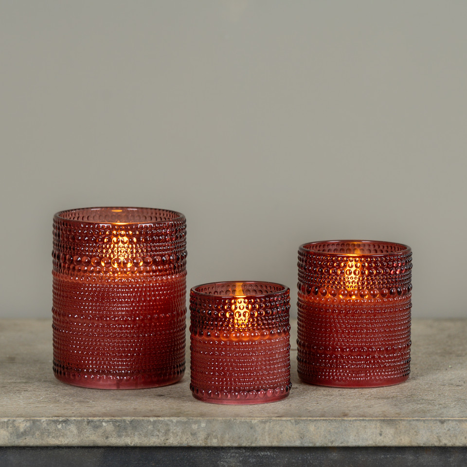 3.25" BURGUNDY DOTTED GLASS 3D FLAME CANDLE