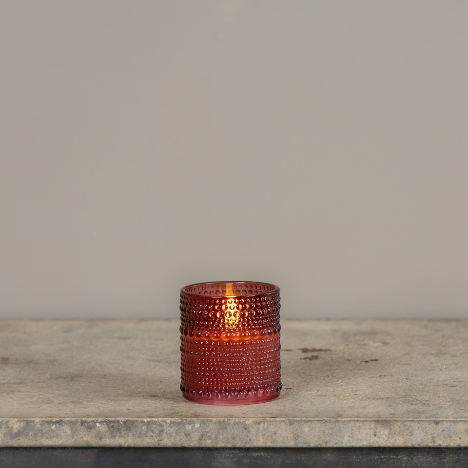 3.25" BURGUNDY DOTTED GLASS 3D FLAME CANDLE