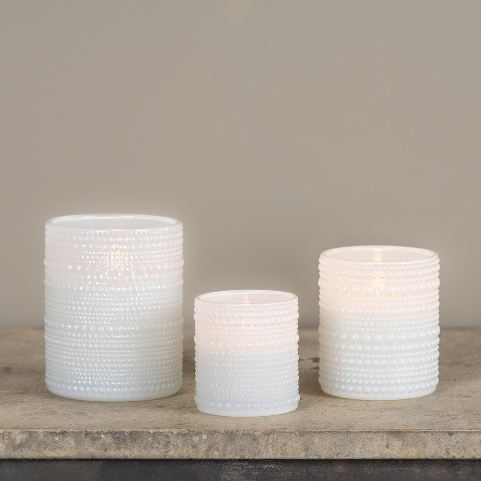 4" WHITE DOTTED GLASS 3D FLAME CANDLE