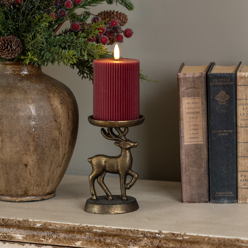 6.25" BRONZE DEER PILLAR CANDLE HOLDER