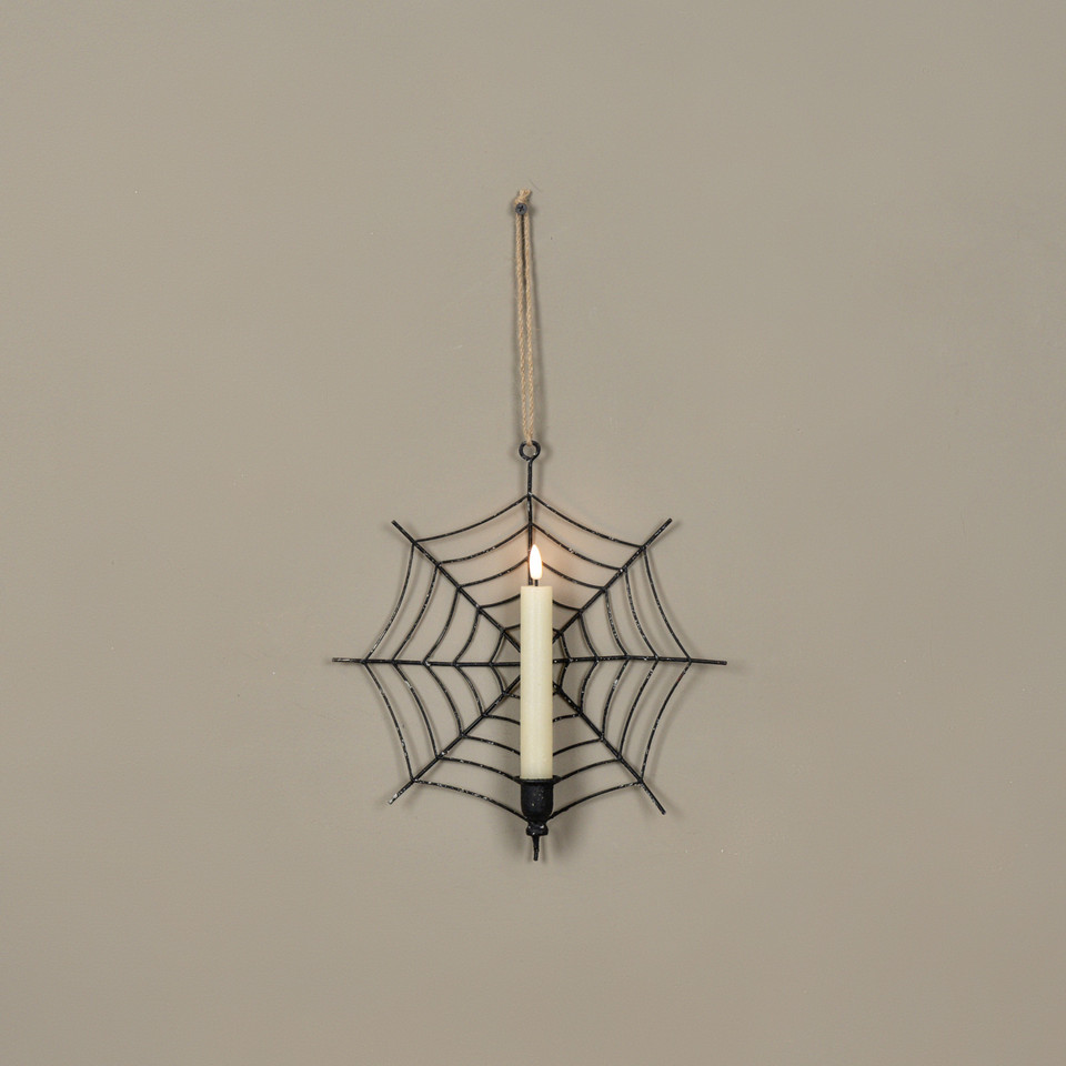 HANGING SPIDER WEB TAPER CANDLE HOLDER