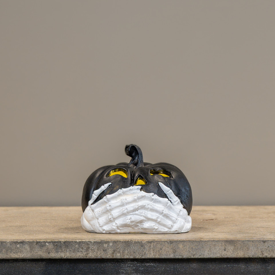 4" BLACK LIGHT UP SKELETON PUMPKIN