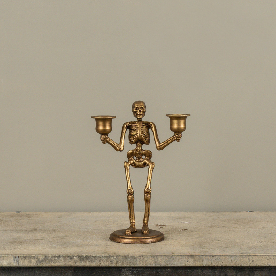 GOLD SKELETON TAPER CANDLE HOLDER
