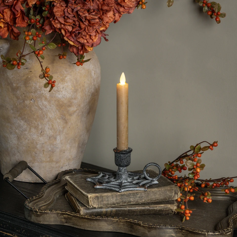BLACK SPIDER WEB TAPER CANDLE HOLDER