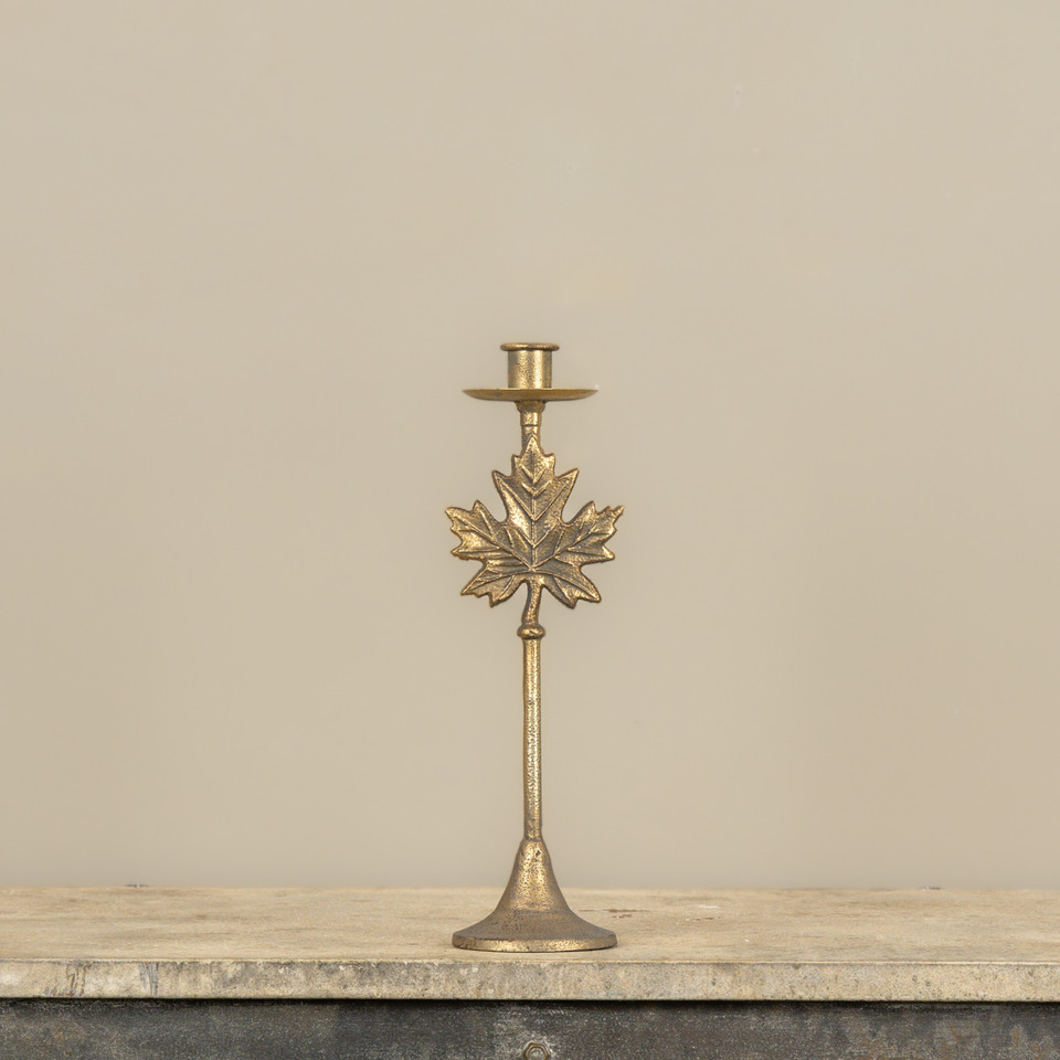 12.75" GOLD MAPLE LEAF TAPER CANDLE HOLDER