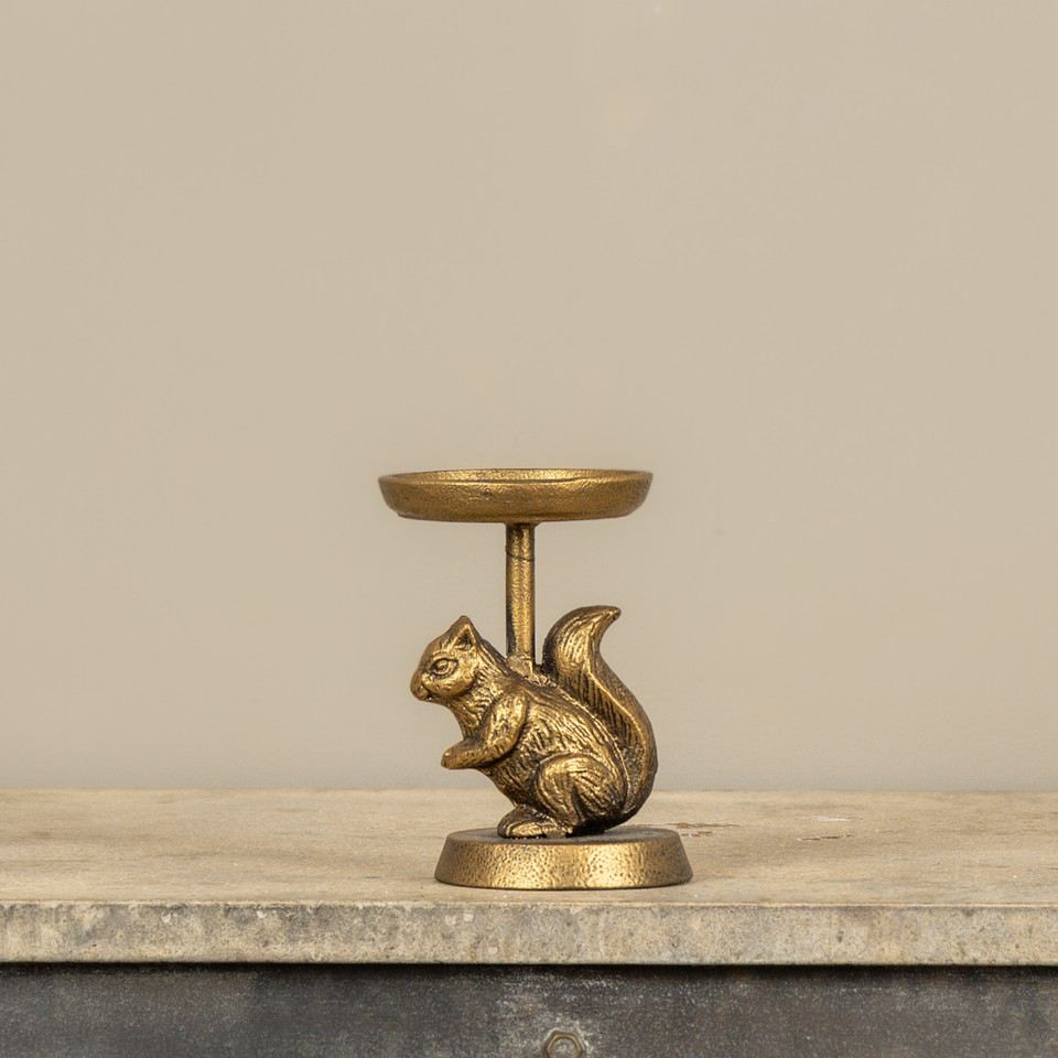 GOLD SQUIRREL PILLAR CANDLE HOLDER