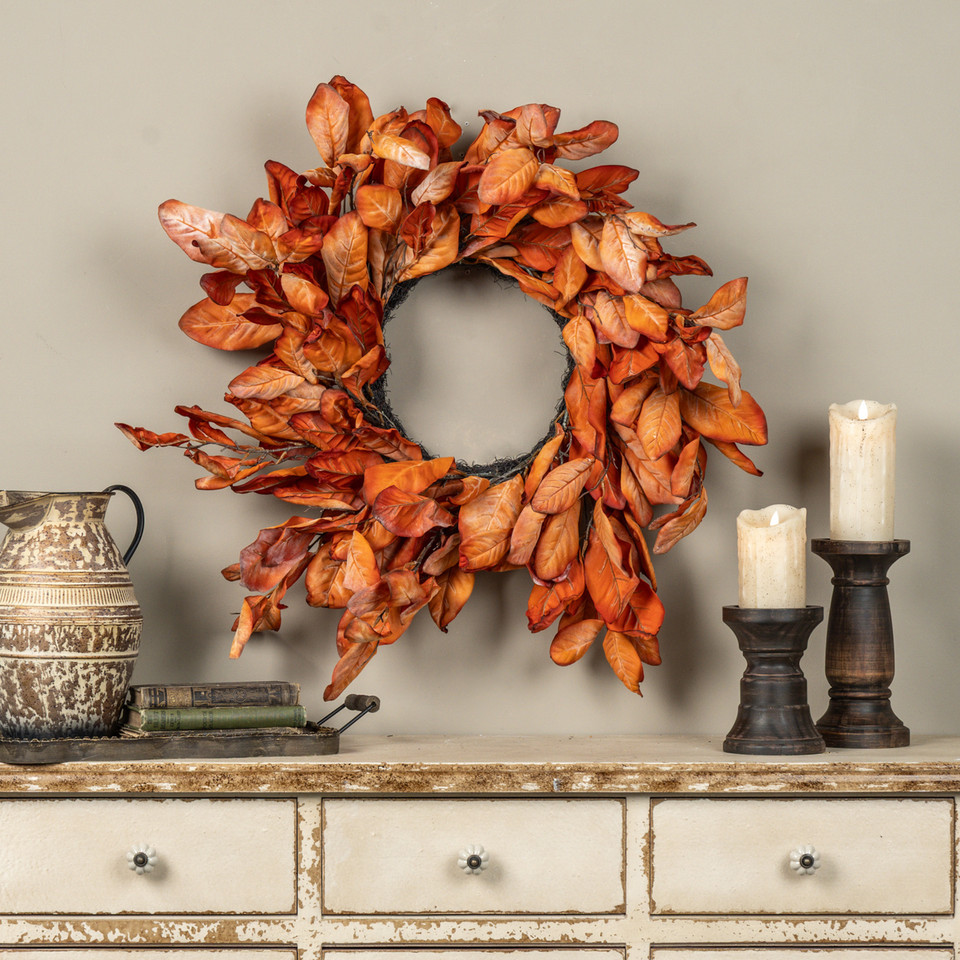 26" DRIED ORANGE MAGNOLIA LEAVES WREATH