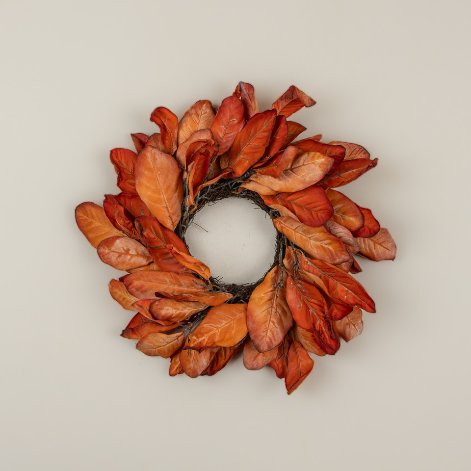 19" DRIED ORANGE MAGNOLIA LEAVES CANDLE RING