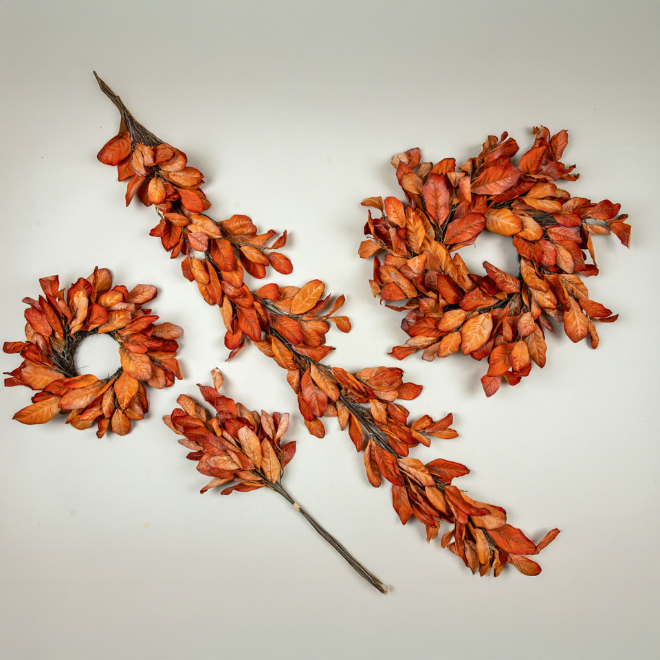19" DRIED ORANGE MAGNOLIA LEAVES CANDLE RING