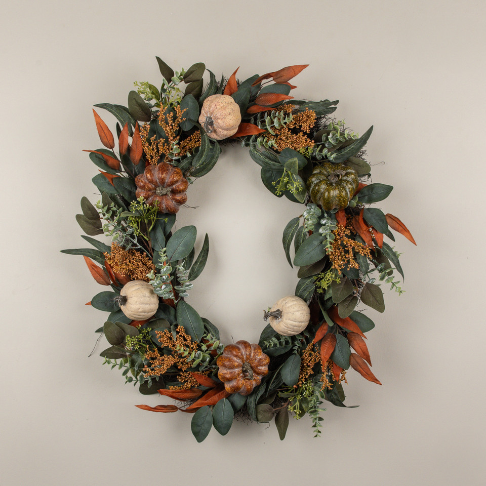 30" PUMPKIN & EUCALYPTUS OVAL WREATH