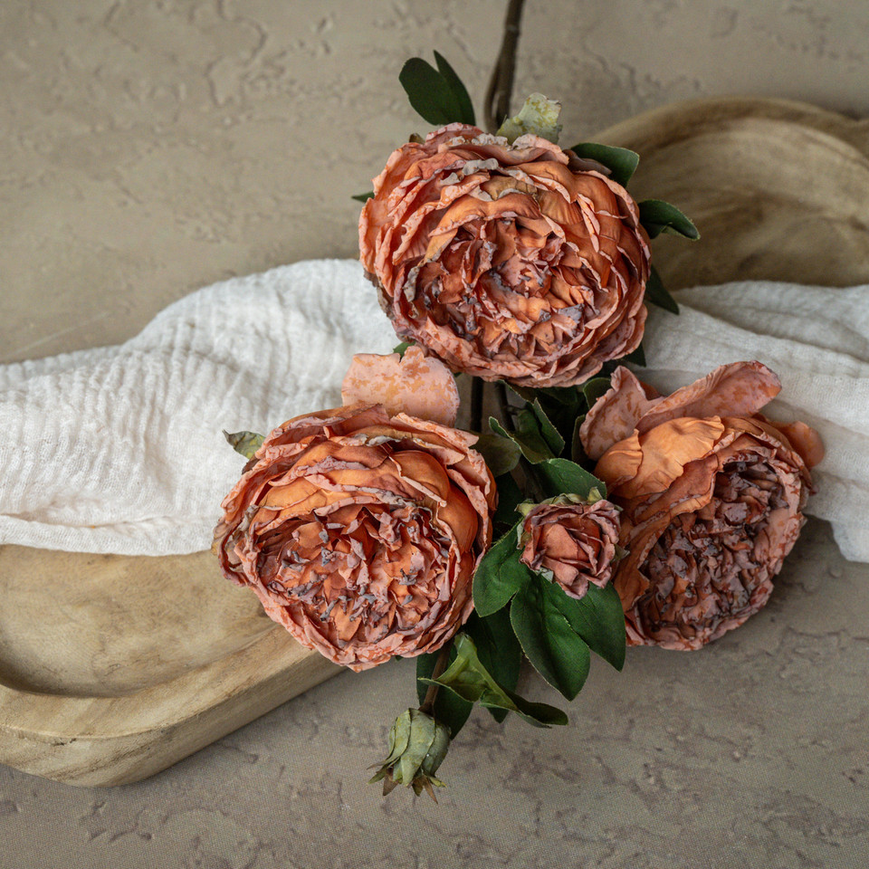 25.5" ORANGE DRIED PEONY SPRAY